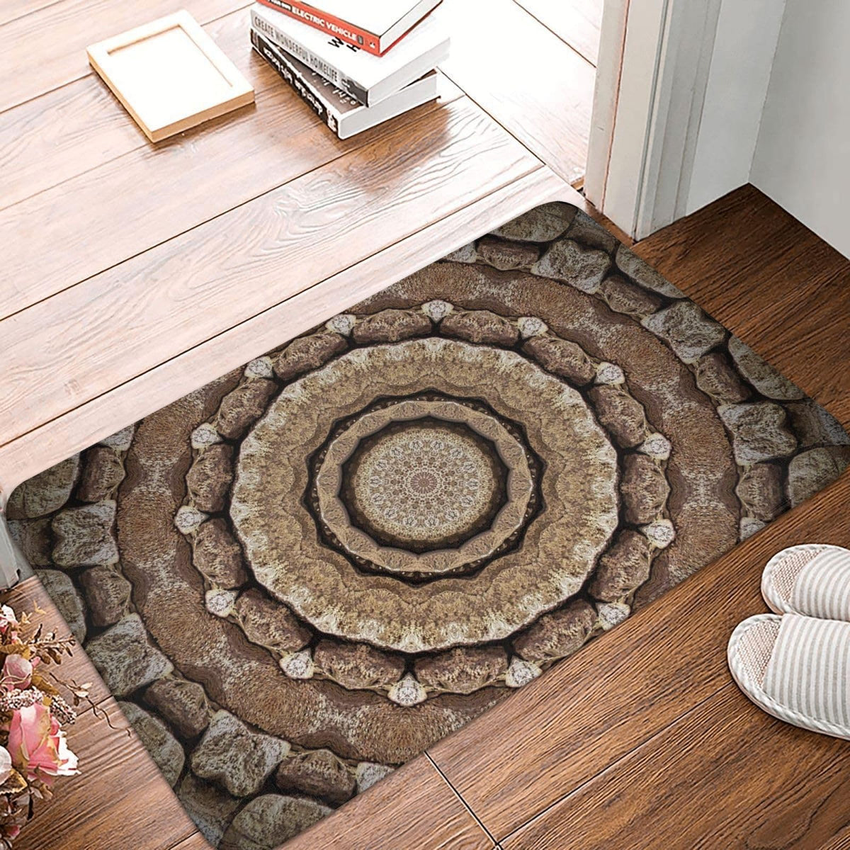 Mandala Stone Texture Bath Mat Non (1'4" x 1'11" (Rectangular) / Mandala Stone Texture)