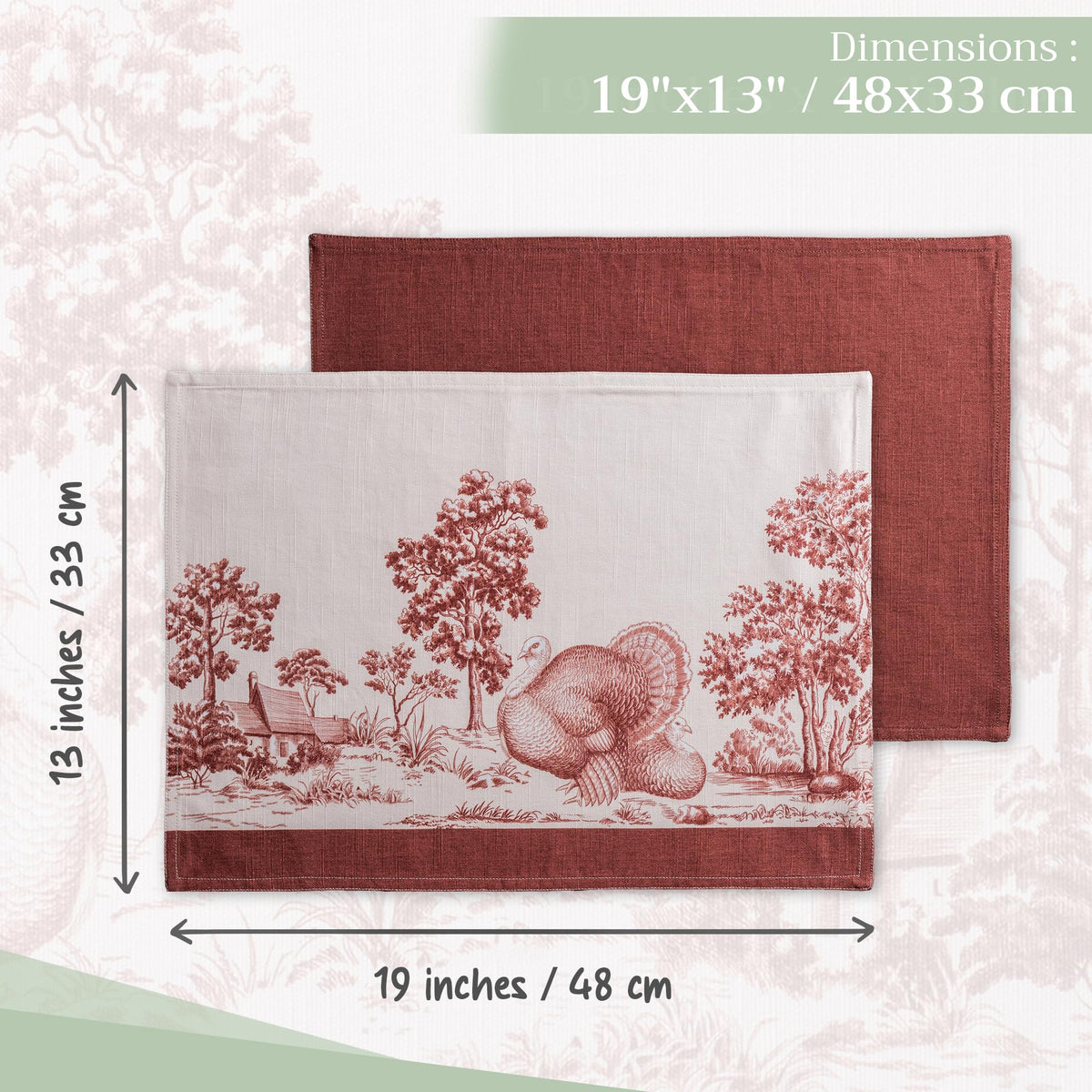 Placemats Set of 4 Reusable 100% Cotton (101 - Holy Jouy - Brown / 13" X 19" (Pack of 4))