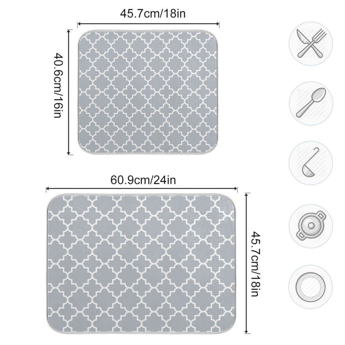 Super Absorbent Dish Drying Mat (Grey Moroccan / 18" x 24")