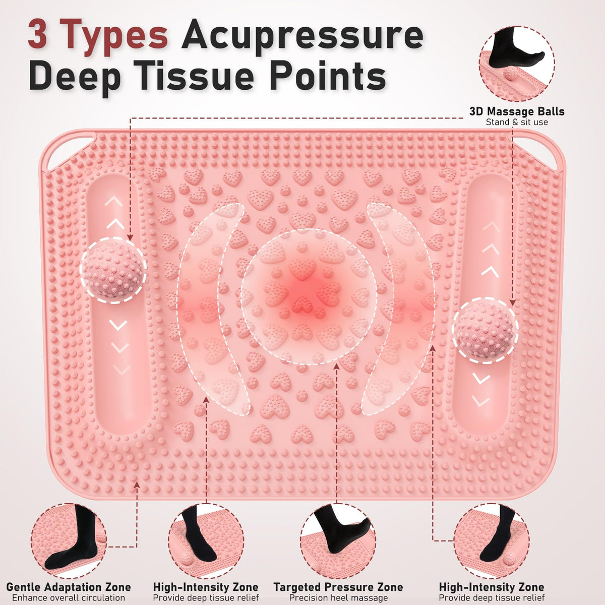 Foot Massage Mat & Foot Massage Balls (22.5x14.2" Pink)