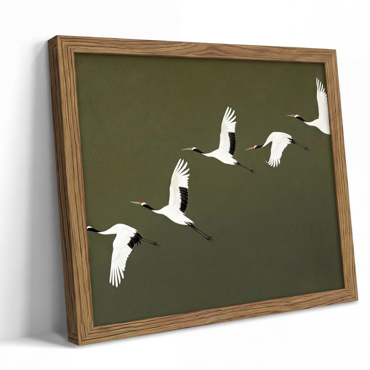 Framed Japanese Flying Cranes Wall Art Canvas Print with Vintage Bird Painting Picture Wall Decor Rustic Nature Animal Canvas Prints Minimalist Home for Living Room Bedroom Office 12x16 Inches (Japanese Cranes / 12"L x 16"W)
