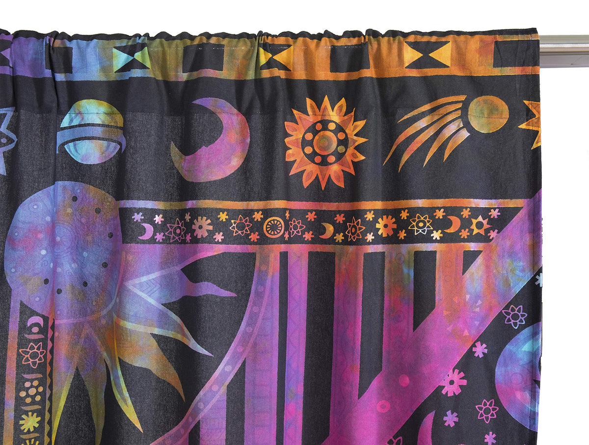 Indian Burning Sun Hippie Mandala Window Curtains (25"W x 74"L (Pack of 2) / Purple Tie Dye)