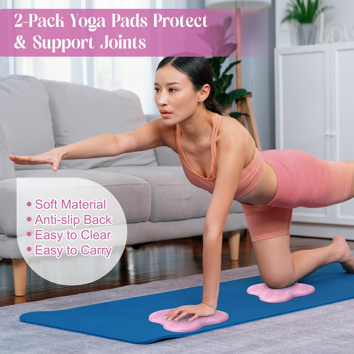 5 Pcs Yoga Blocks Knee Pads Strap Set Foam Pilates (Pink)