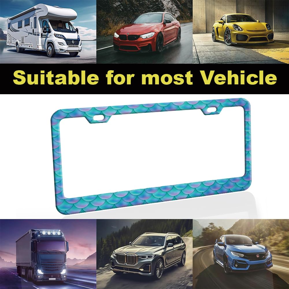 Blue Fish Scale License Plate Frame for Women 2Pc Car Tag (for blue fish scale patternt / 2 pack)