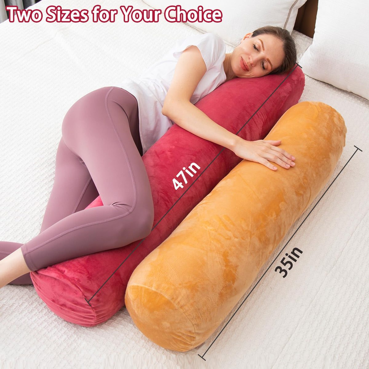 Bolster Pillow for Bed (Red / 47 inch)