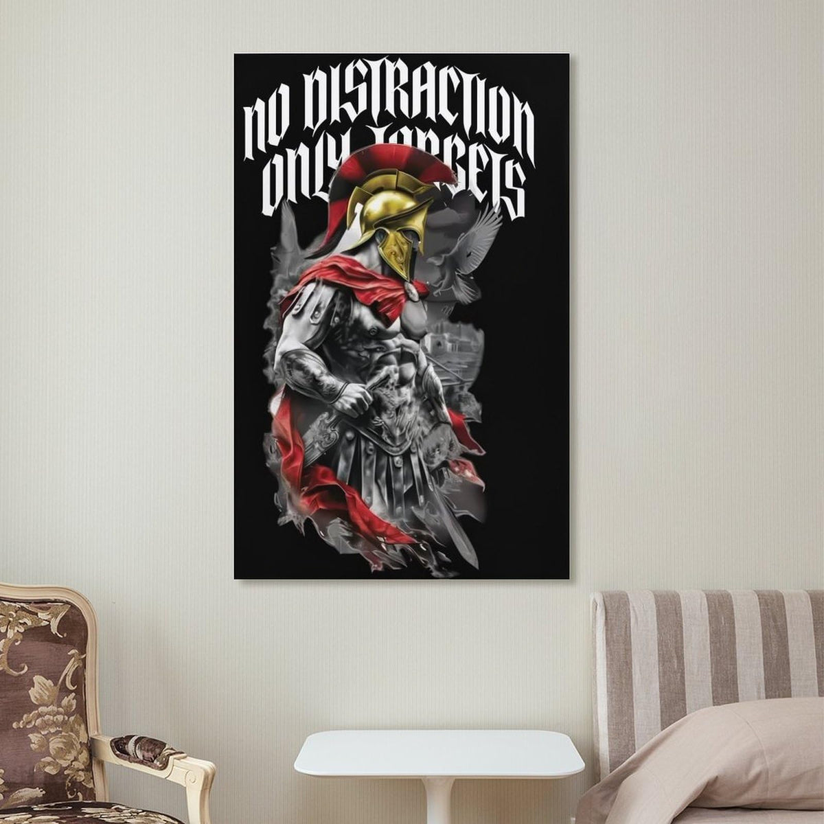 No Distraction Only Targets Spartan Warrior Canvas Printing Wall Art Prints Wall Decor Posters Black Red Gothic Motivational Bedroom Living Room Office Gym Decor 20x30inch (style-30 / 20x30inch(50x75cm) Frame)