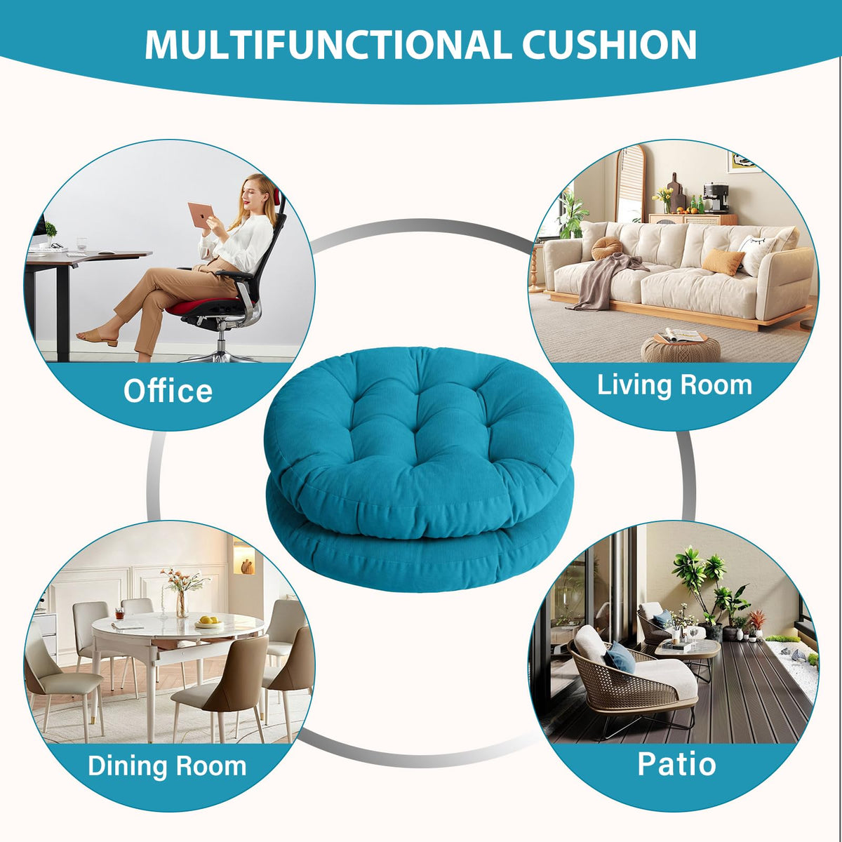 22 Inch Floor Cushion (Round|blue / 2 Count (Pack of 1))