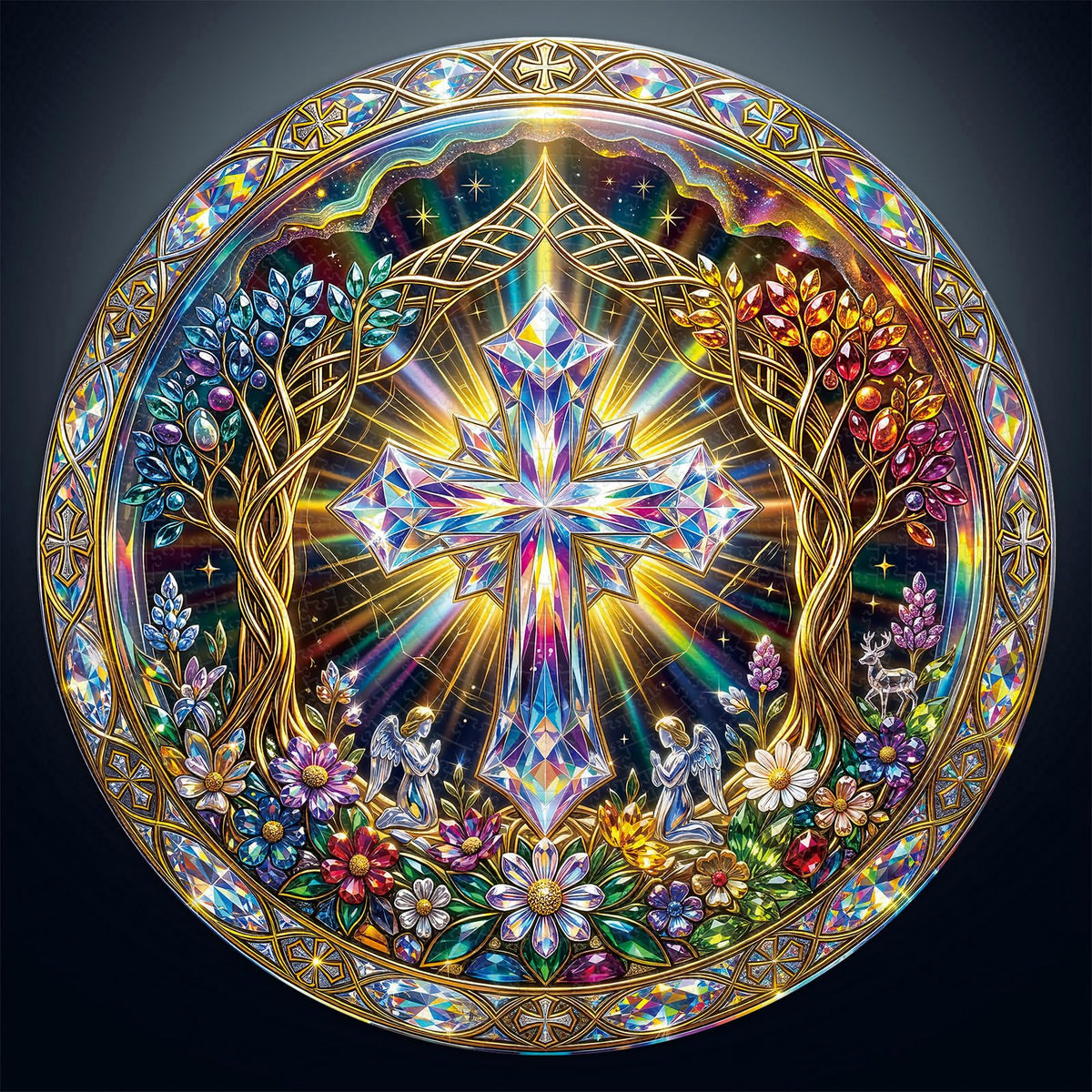 1000 Piece Jigsaw Round Puzzle for Adults (D-golden Cross)