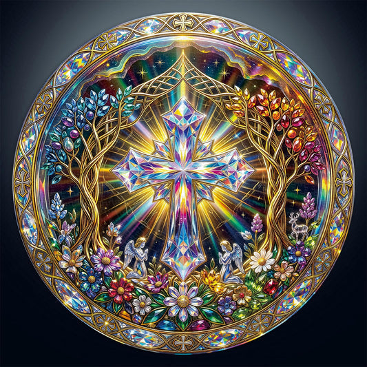 1000 Piece Jigsaw Round Puzzle for Adults (D-golden Cross)