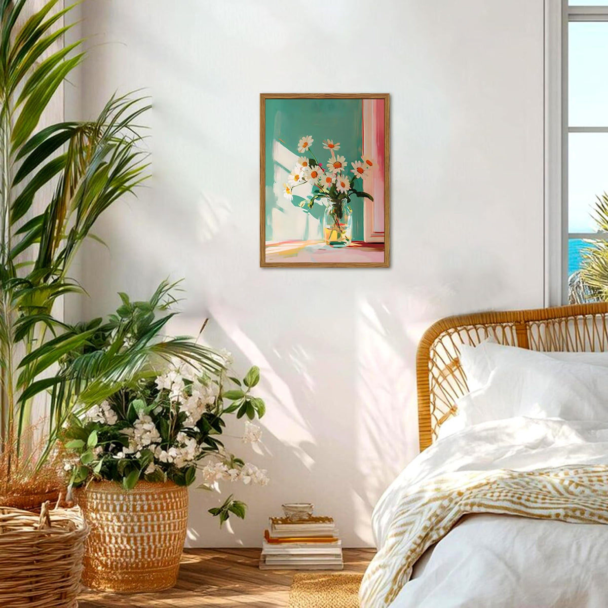 Framed Moody Floral Canvas Wall Art (Daisy / 24"L x 16"W)