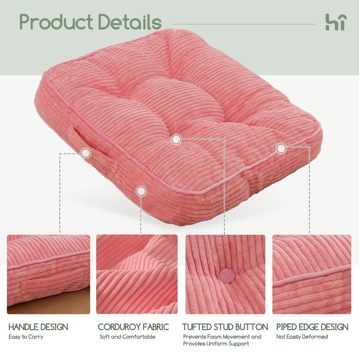 Floor Pillow Cushion for Adults (Square Pink / 4" Thick(Pack of 2))