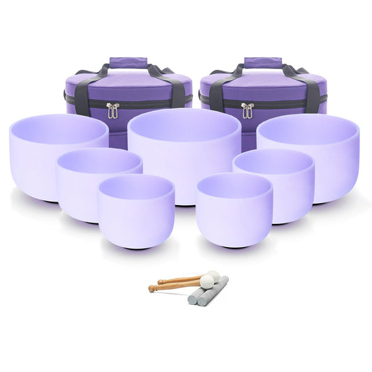 432hz Purple Crystal Singing Bowls Set of 7Pcs for Sound Healing (7-12inch 432hz Purple 7pcs)