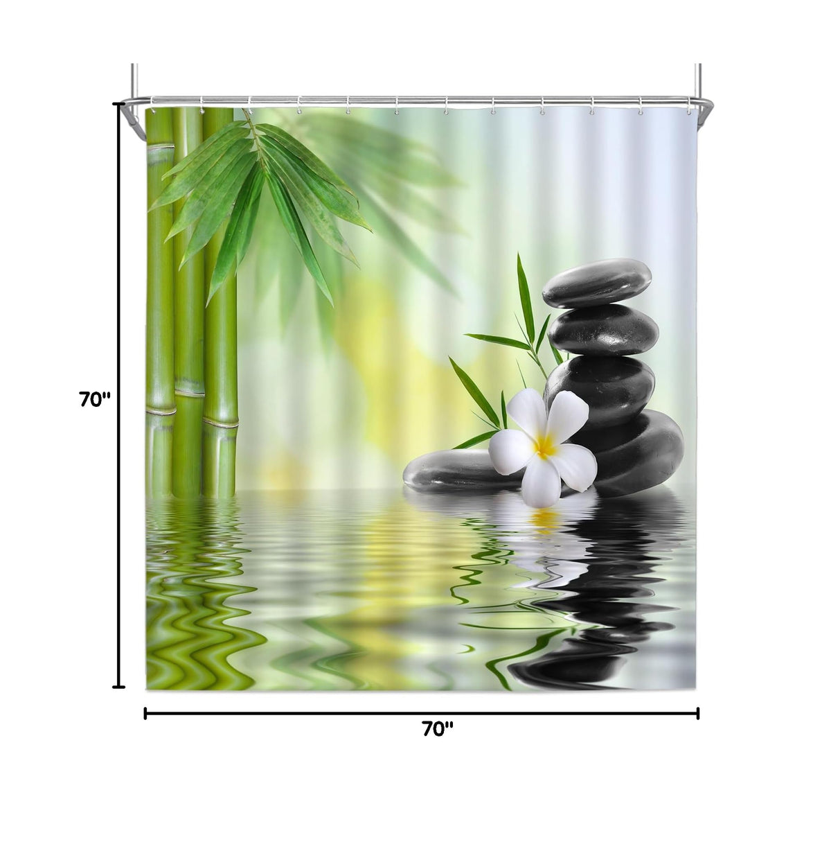 Zen Garden Shower Curtain Spa Green Bamboo Black Stone White Flower Bathroom Decor Supplies Shower Curtains Sets Machine Washable Polyester Fabric 70 x 70 Inch with Hooks (Black Green White / 70"W x 70"L (Pack of 1))