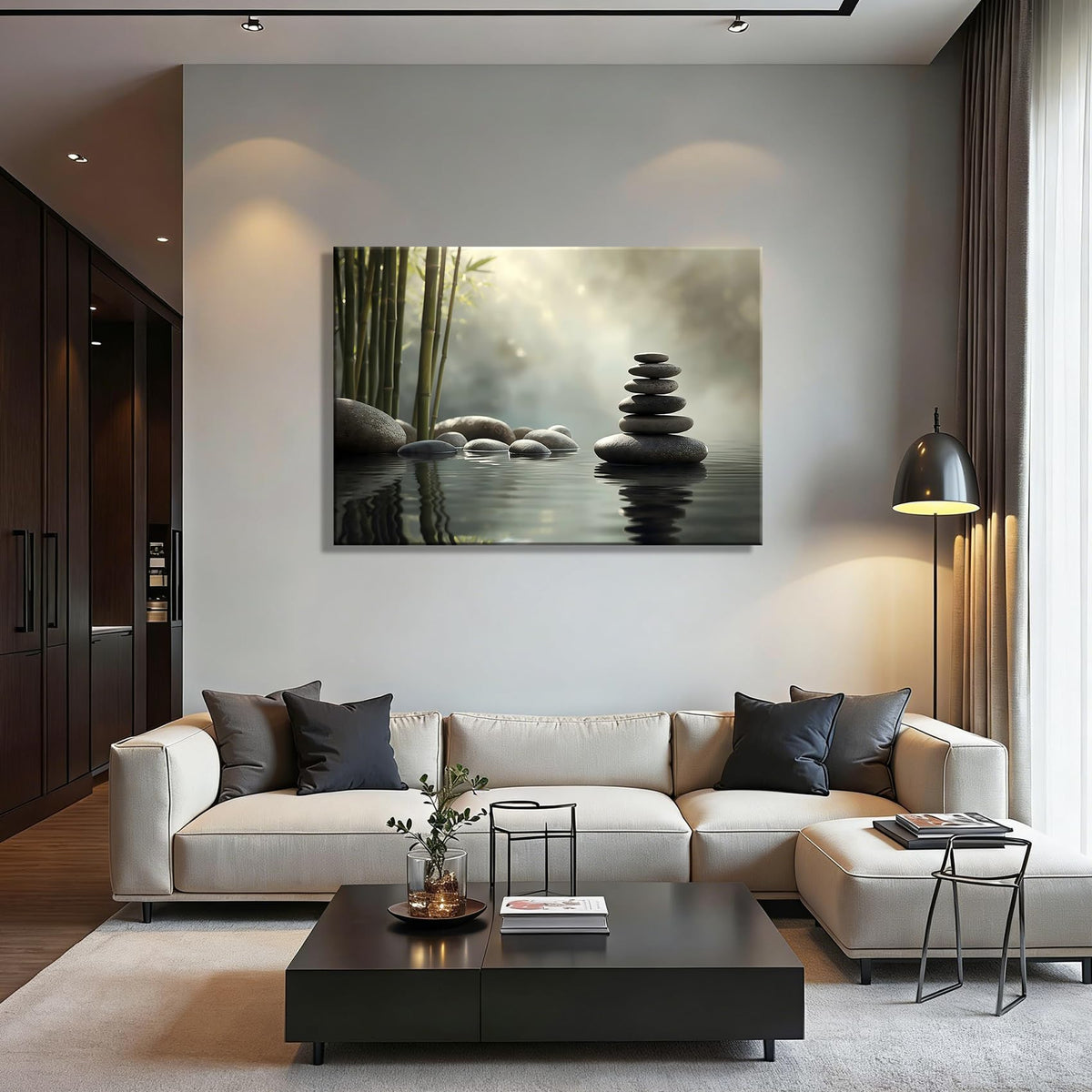 Framed Zen Stone Canvas Wall Art for Bathroom Decor (Pictures12 / 36"L x 24"W)