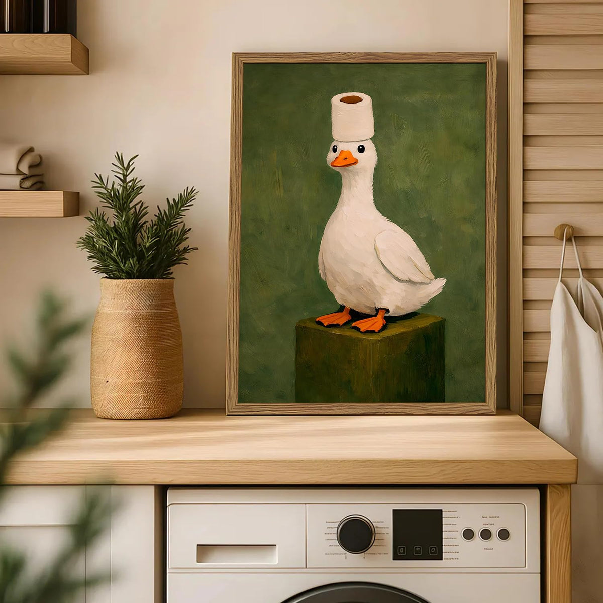 Framed Funny Bathroom Duck Canvas Wall Art (Duck / 24"L x 16"W)