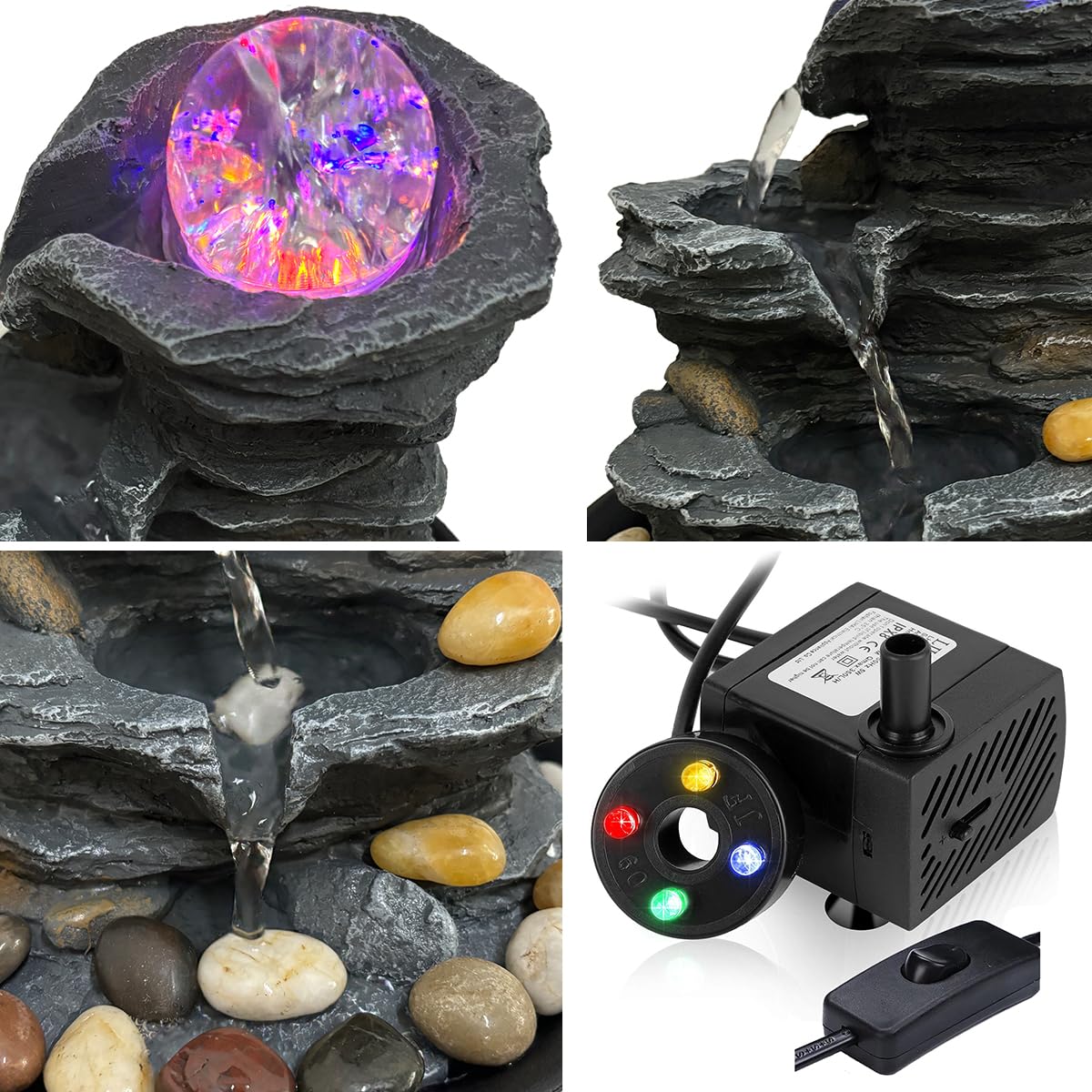 Tabletop Water Fountain Indoor Waterfalls Fountains with Colored LED Light (C)
