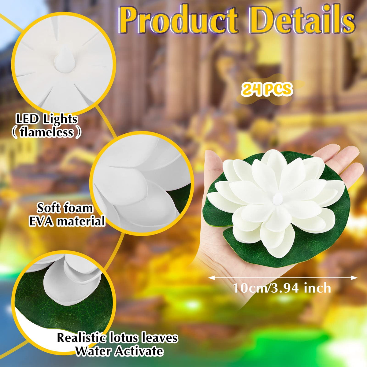 24 Pcs Diwali Floating Lotus Lights (White / 3.94 Inch)