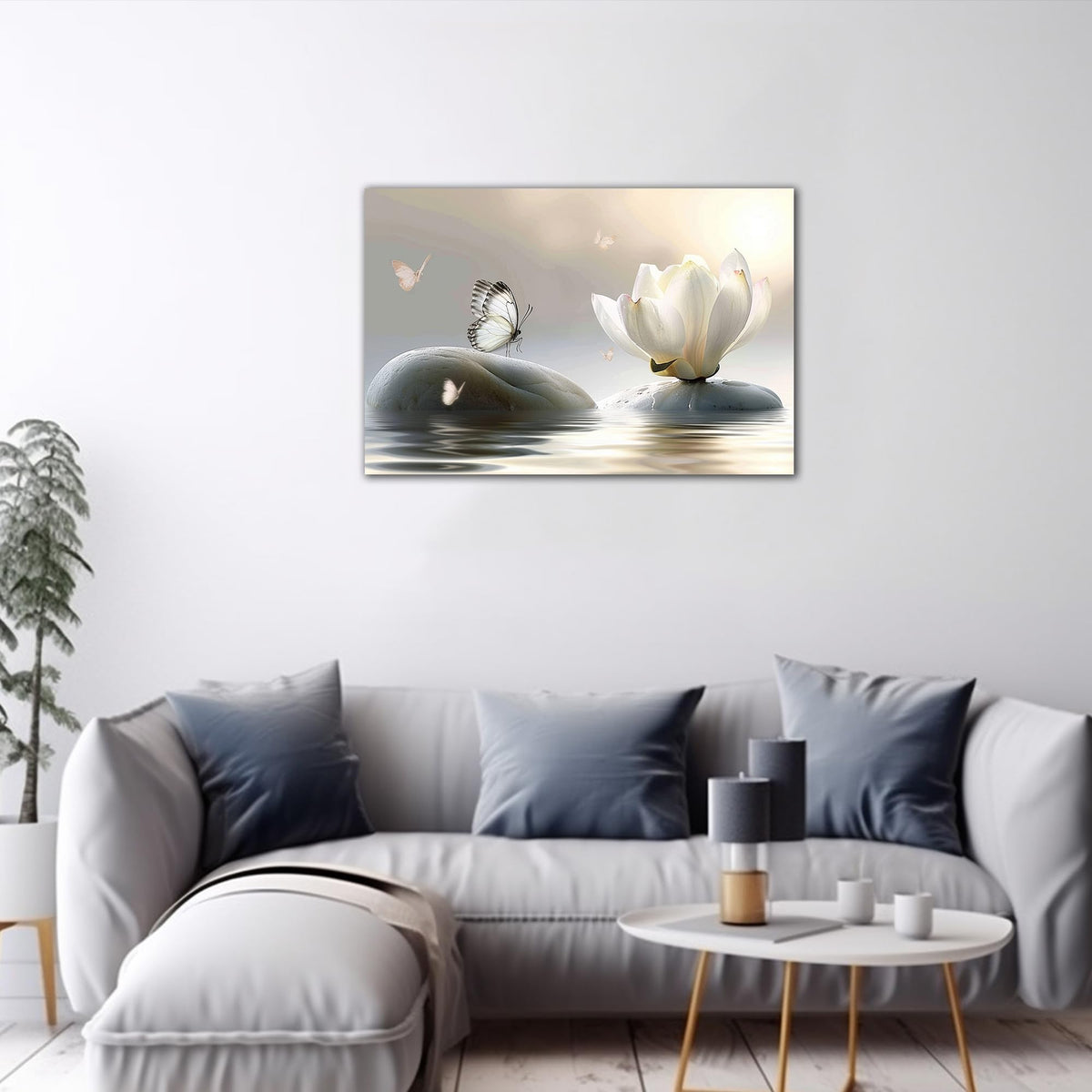 Zen Wall Art White Lotus Flower Canvas Art Prints for Spa Bathroom Decor (Zen Stones Canvas Frame-26 / 36"L x 24"W)