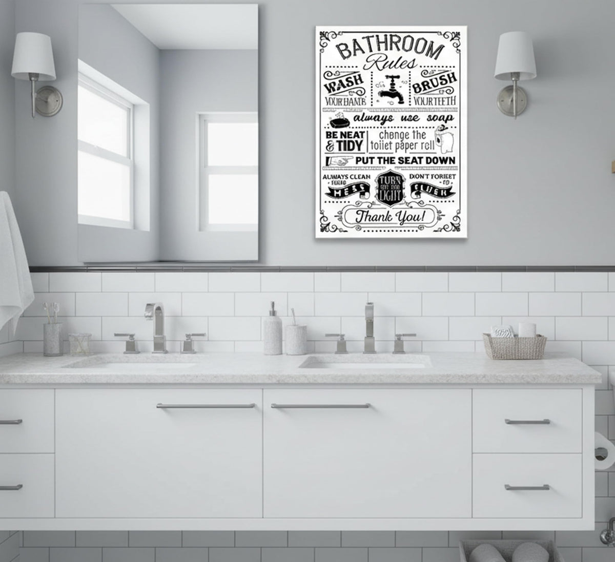 Funny Bathroom Rules Canvas Wall Art 12x16Inches (Fun Canvas / 16"L x 12"W)