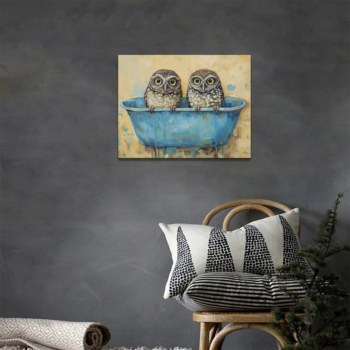 Owl Wall Art Owl Bathroom Pictures Wall Decor Toilet Bathroom Canvas Painting Home Modern Artwork Decorations Framed for Restroom 16 x 12 inch (12" x 16" / Owl)