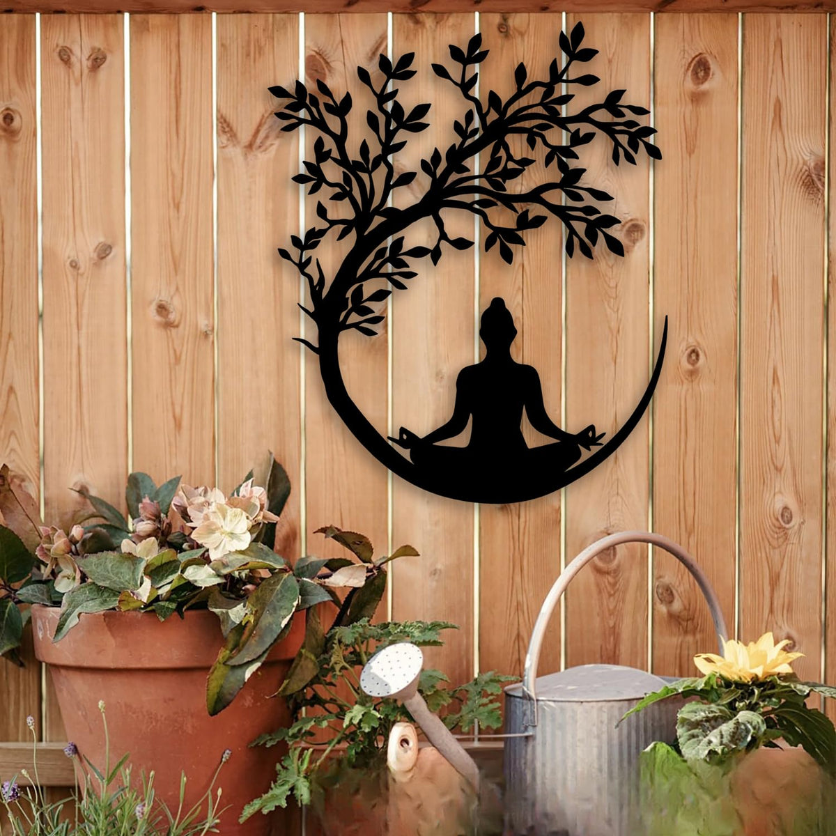 Tree of Life and Buddha Metal Wall Decor (Black)