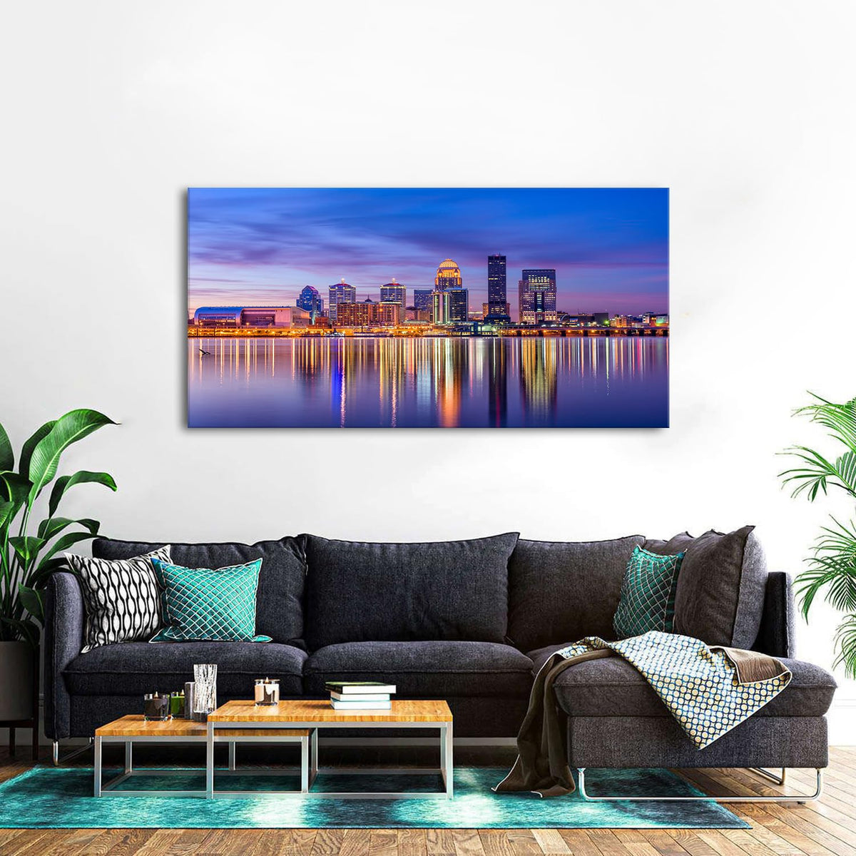 Louisville City Wall Art Sunset Kentucky Decor Colorful Waterfront Park Canvas Prints Pictures Louisville Skyline Painting Cityscape Poster Artwork for Kitchen Living Room Home Decoration 24x48” (48"L x 24"W / Louisville)