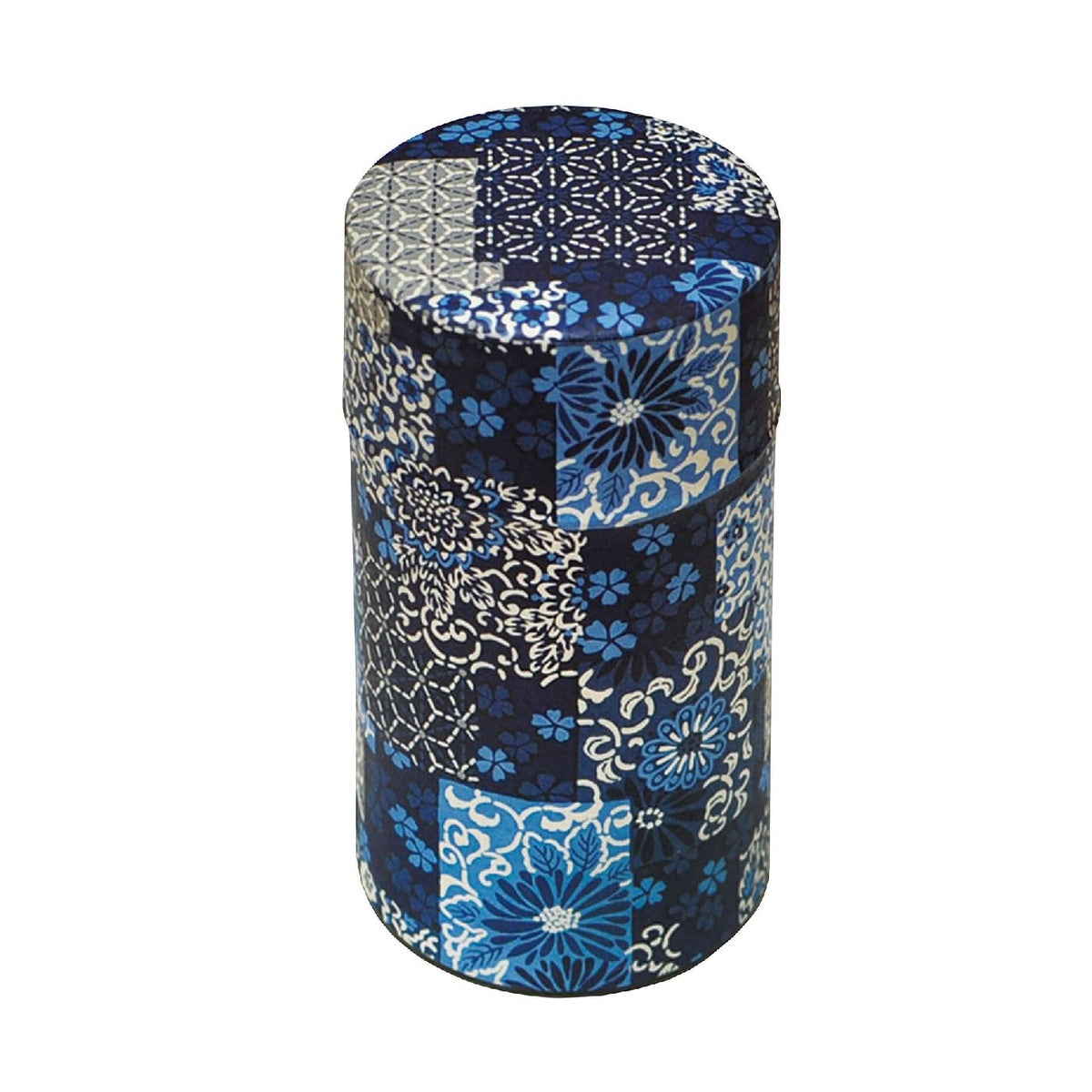 Japanese Pokkan Matcha Coffee Spice Tea Tin Canister Washi Paper Storage with Lid 7.05 oz Capacity (Ai Ichimatsu)