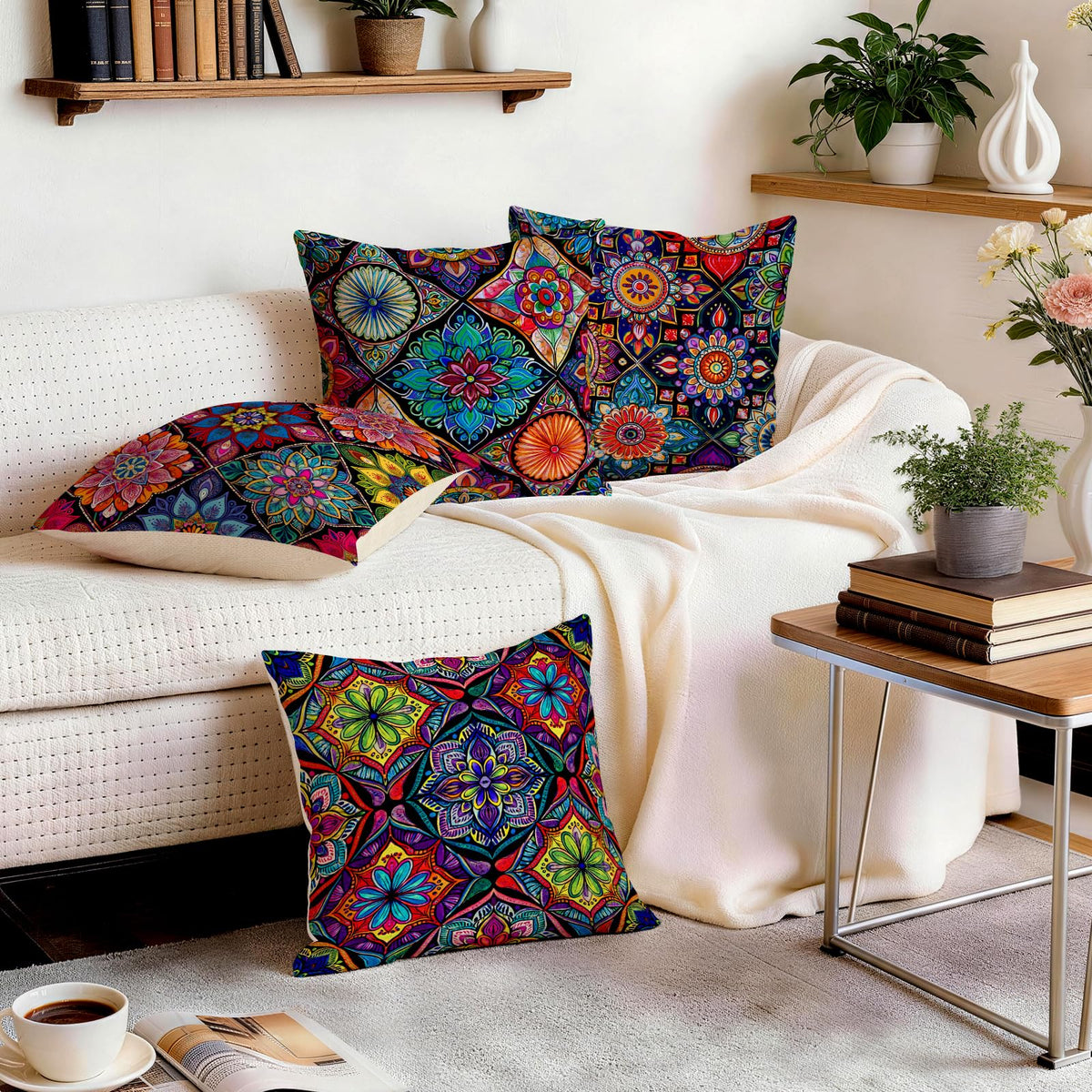 Colorful Bohemian Geometric Pillow Covers Set of 4 (Bohemia Geometry 03 / 18" x 18" (Pack of 4))