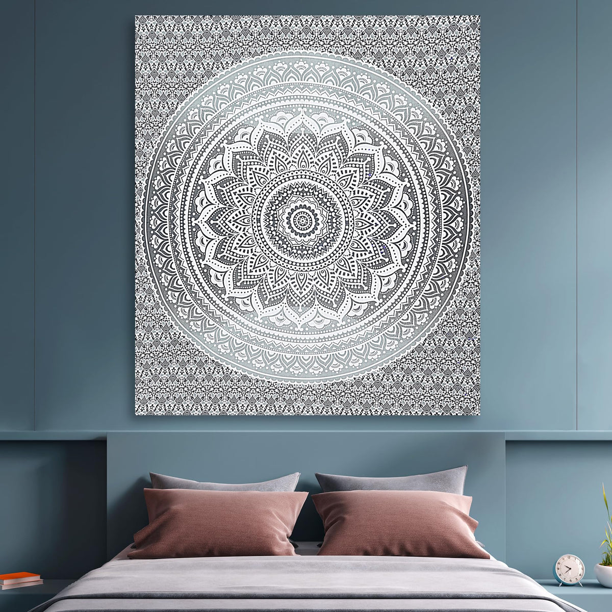 Handmade Cotton Mandala Wall Tapestry (Grey / 40"L x 30"W)