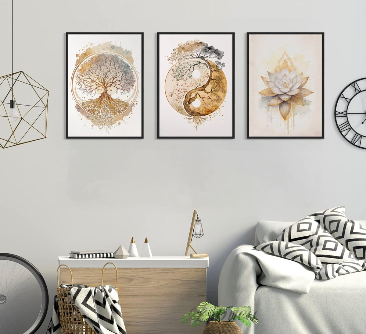 Tree of Life Canvas Wall Art Lotus Zen Painting Picture Wall Decor Abstract Yin Yang Fall Art Poster Print Artwork for Living Room Yoga Room Hotel Bedroom Home Decoration (Unframed / 16"L x 12"W)