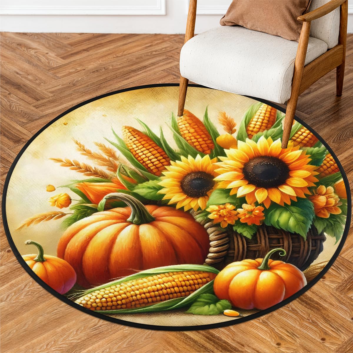 3 Ft Fall Round Rug Circle Area Rugs Circular Door Mat for Indoor (B:b-15 / 3' (Round))
