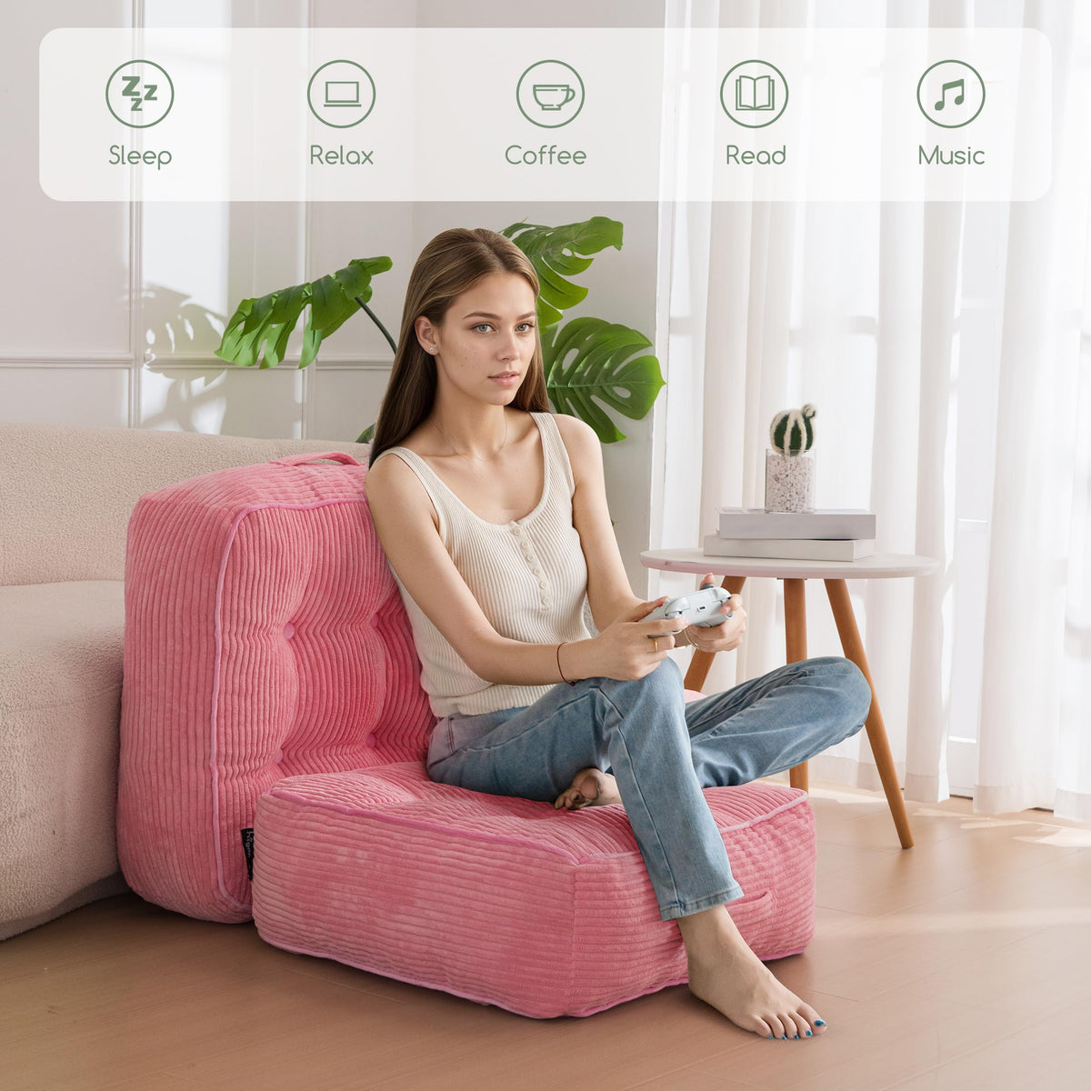 8" Extra Thick Floor Pillow Cushion for Adults (Square Pink / 8" Thick(Pack of 1))