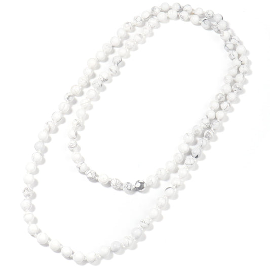 108 Mala Beaded Long Necklace Hand Knotted for Women (White Howlite)