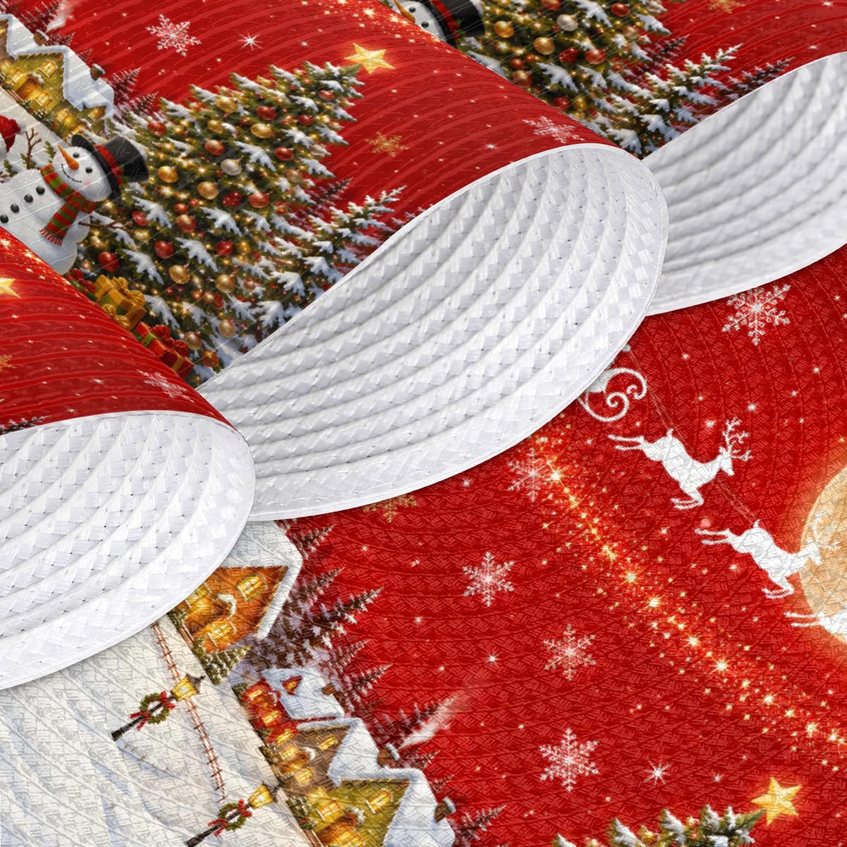 Christmas Woven Placemats Round Placemats Set of 6 for Festival Party (C 003 / 6 pieces)