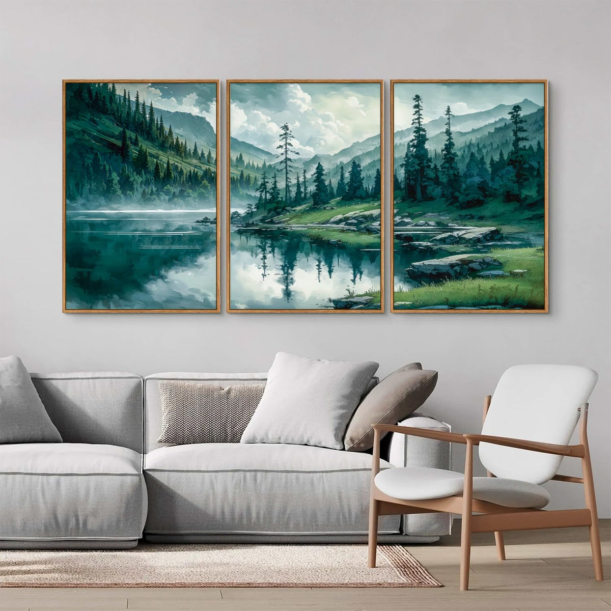 Large Nature Forest Framed Canvas Wall Art Set (Mountain Forest / 24"L x 16"W)