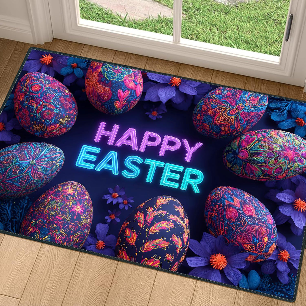 2x3FT Happy Easter Area Rug Neon Eggs Indoor Entryway Rug (#10 / 2' x 3' (Rectangular))