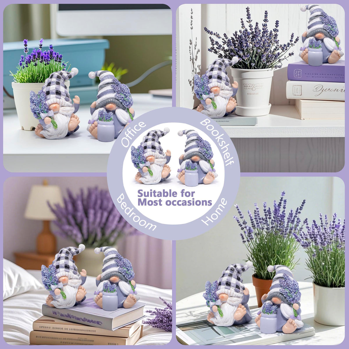 Spring Lavender Gnomes Set Purple Figurines Decor (Lavender)