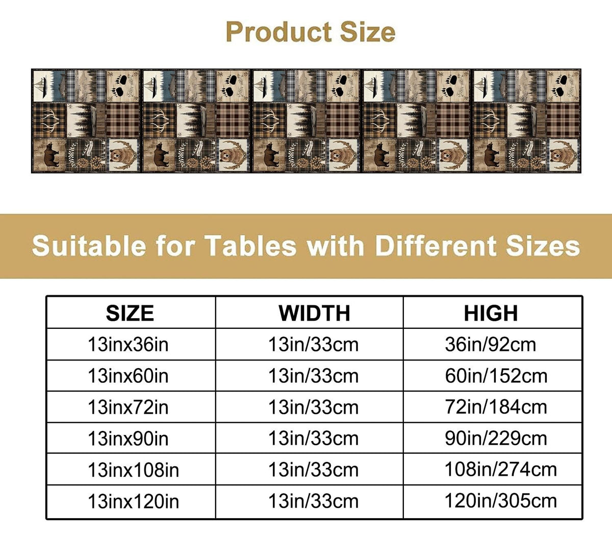 Rustic Country Bear Table Runner (13x120inch / Brown Bear)