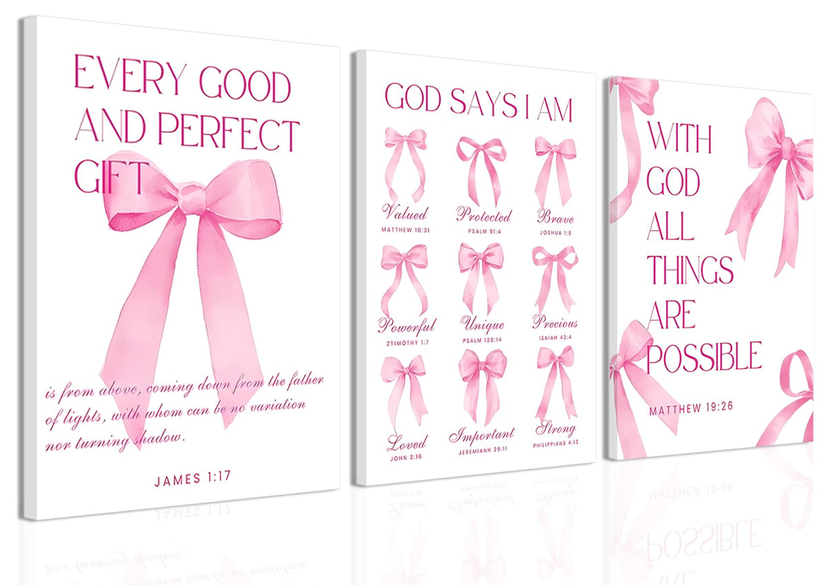 Coquette Pink Bow Wall Art Decor Canvas Posters Framed (Bow canvas / 24L"x16W")