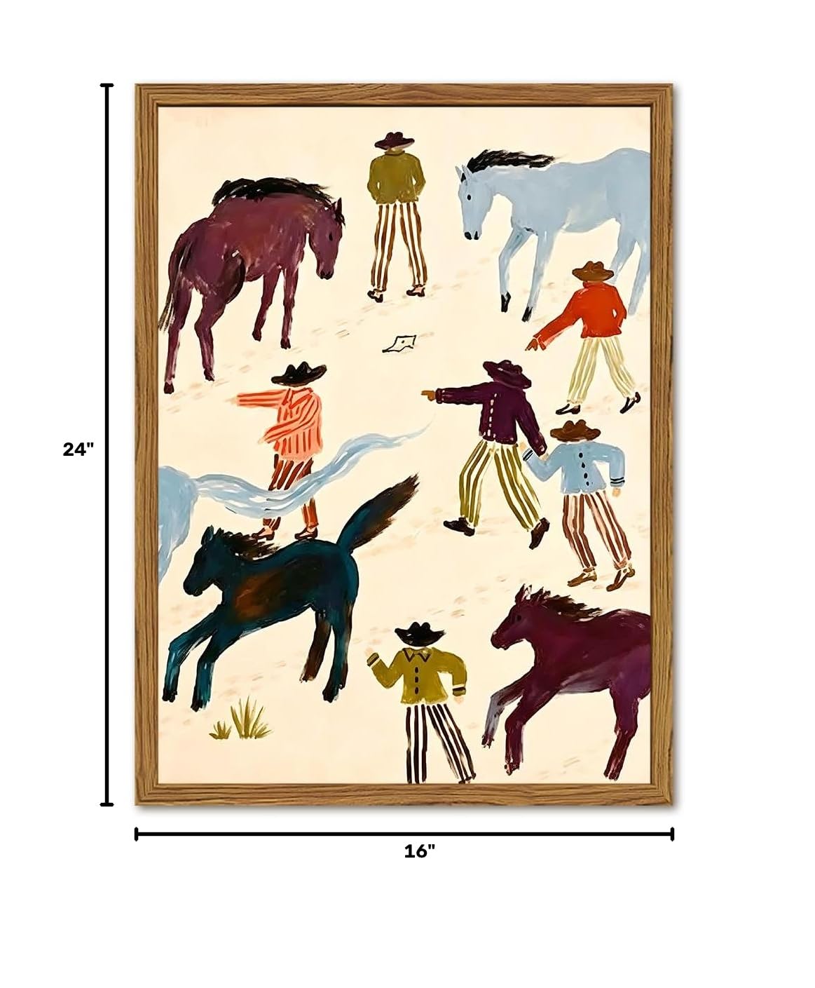 Framed Western Cowboy Wall Art (Cowboy Horse / 24"L x 16"W)