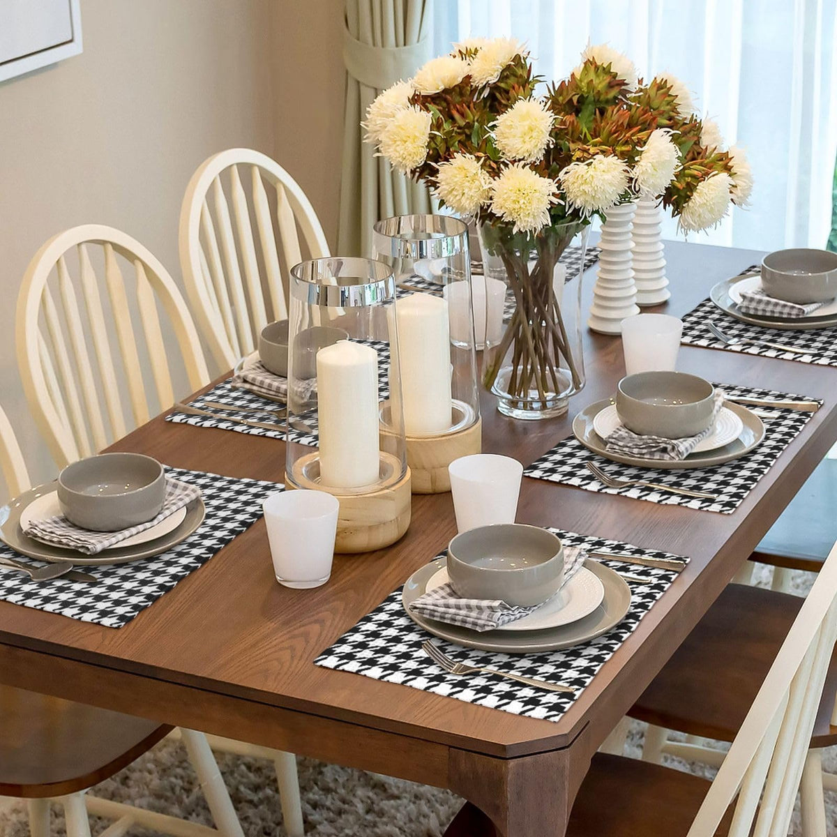 Placemats Houndstooth Place Mat Set of 6 Pieces Heat (6PCS / Houndstooth)