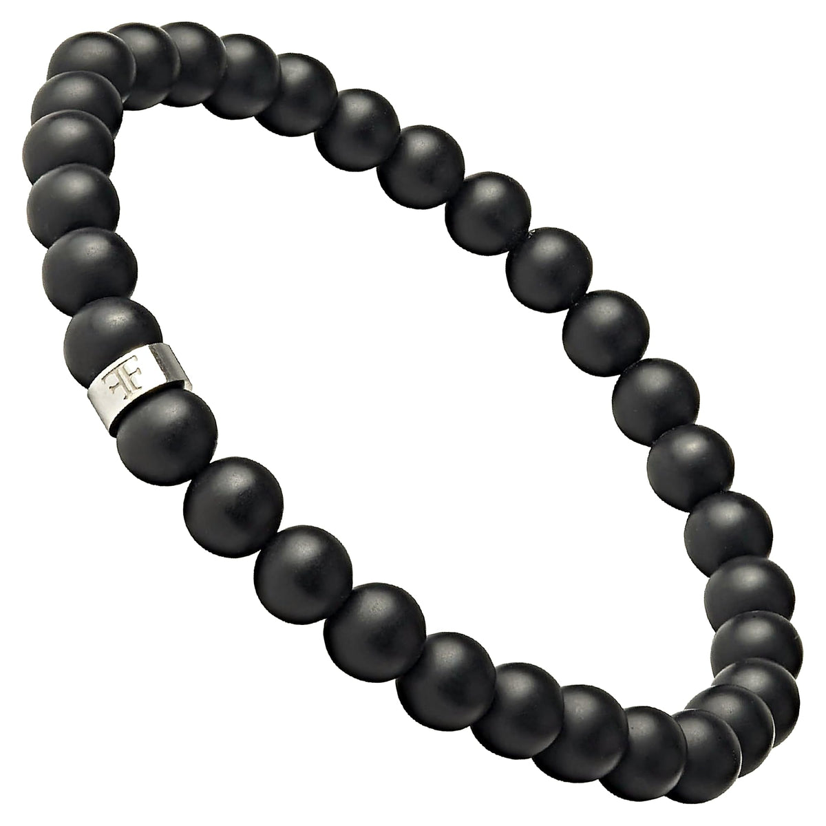 Andalus Men's Matte Black Solid Onyx Beaded Bracelet (6mm Silver / Medium)