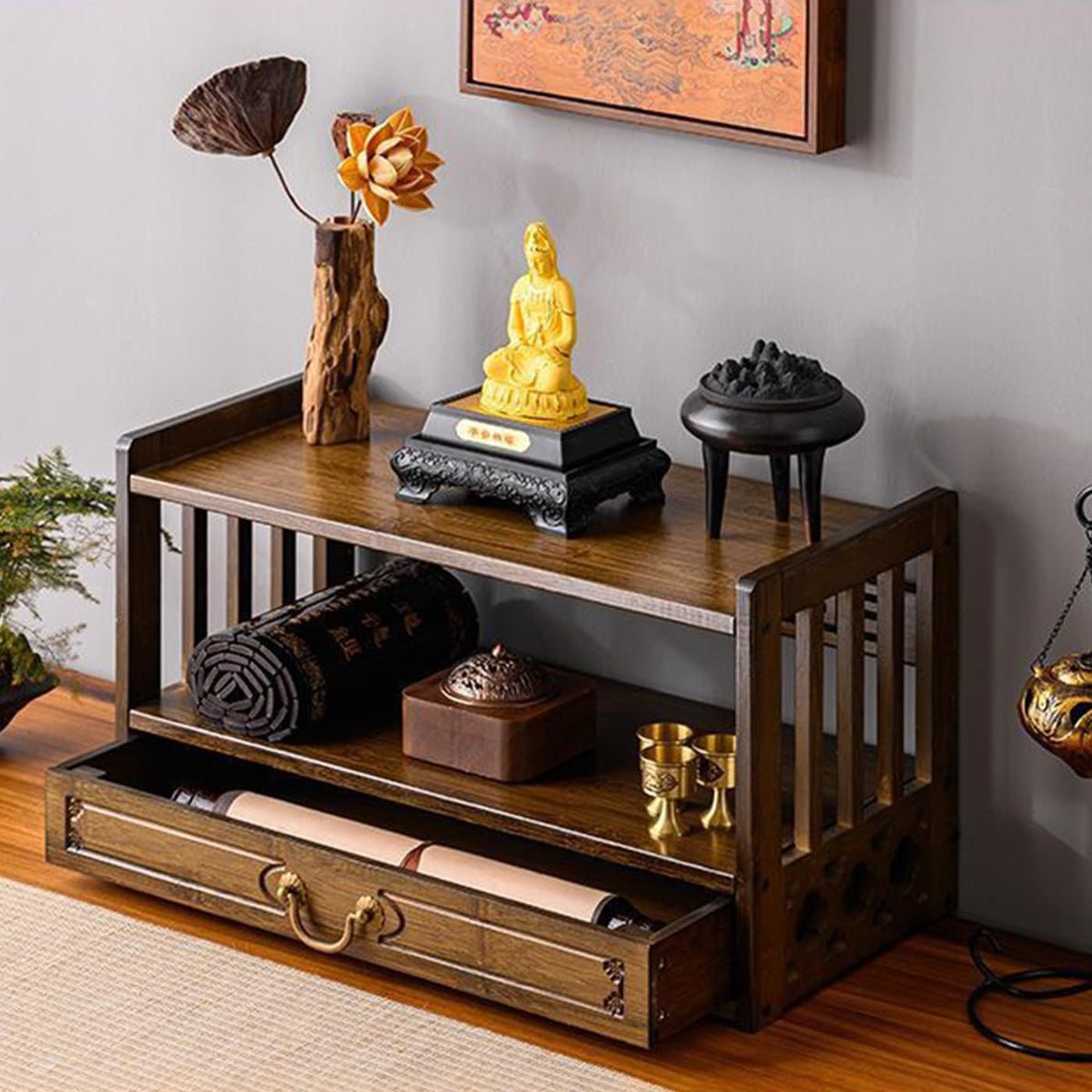 Walnut Meditation Table Altar Table (Walnut Color)