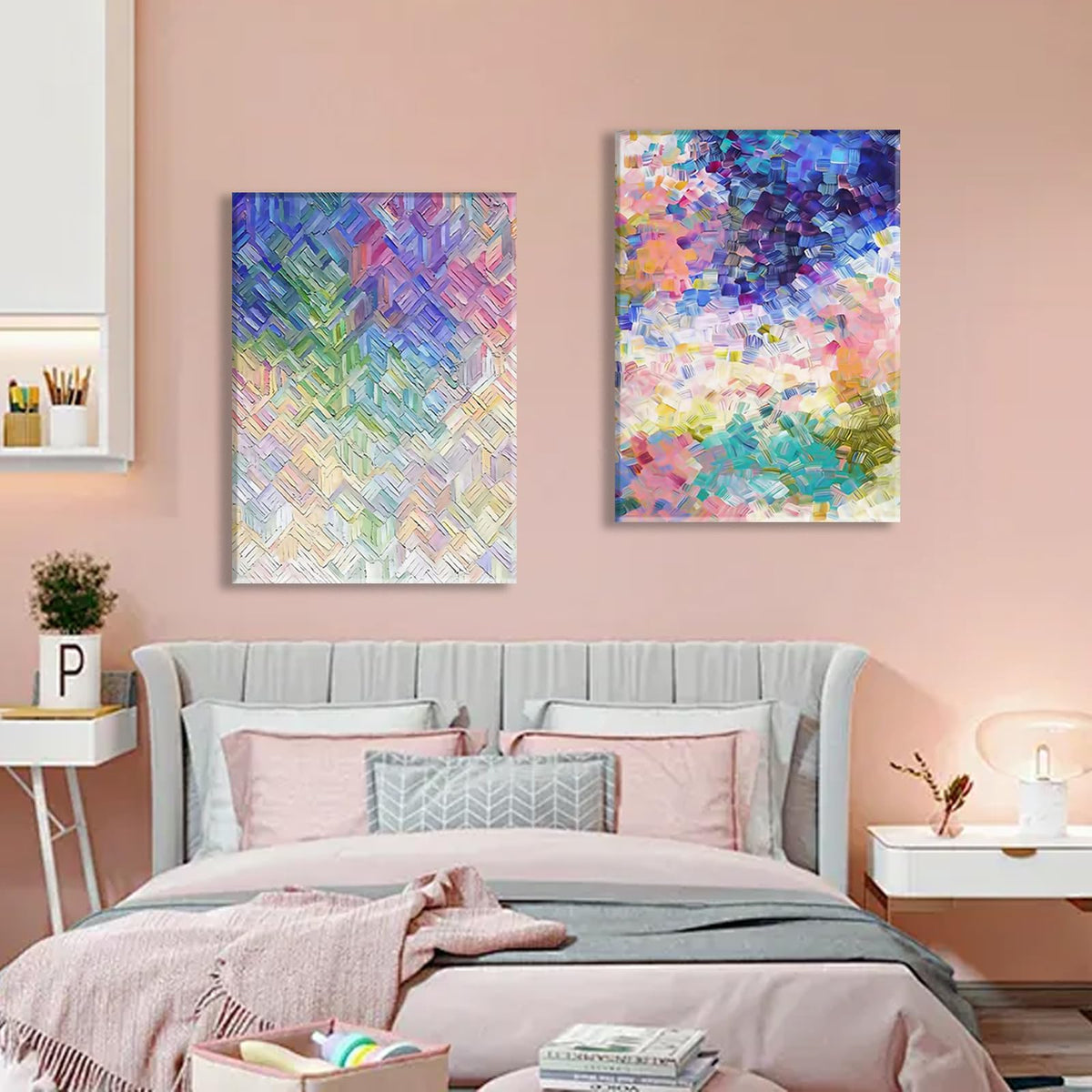 2 Pcs Framed Bathroom Wall Art Abstract Navy Blue And White Canvas Prints Simple Color Block for Living Room Bedroom Bathroom Office Ready to Hang 12x16 Inch (Color Blocks / 12X16inch)