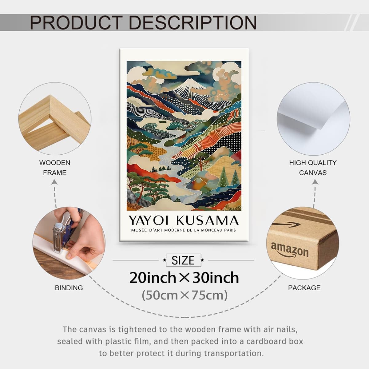 Framed Wall Art Yayoi. Kusama Posters Vintage Japanese Canvas Prints Mount Fuji Landscape Pictures Modern Nature Mountain Artwork 20x30 inch for Living Room Bedroom Office Gallery Decor (Wrapped Canvas / Japanese Art 011 / 30"L x 20"W)