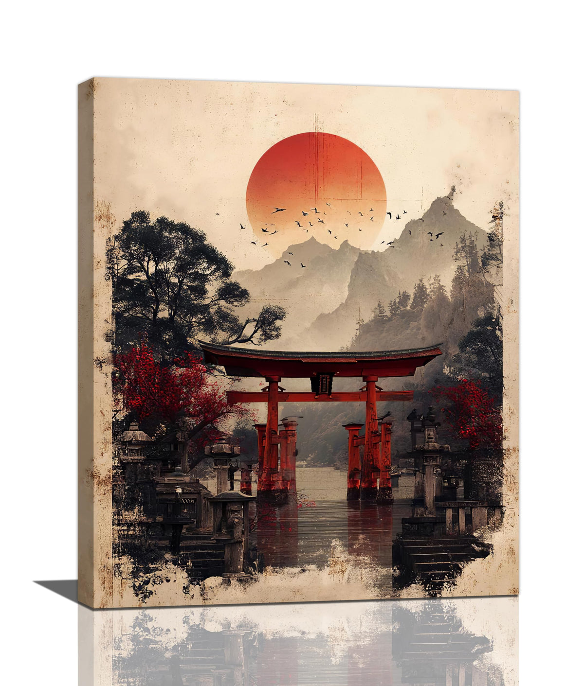 Japanese Shrine Wall Art Oriental Asian Wall Decor Japan Traditional Canvas Pictures Chinese Aesthetic Paintings Prints China Artwork Framed Decorations For Bedroom Living Room Office Gifts 16" x 20" (Shrine / 20"L x 16"W)