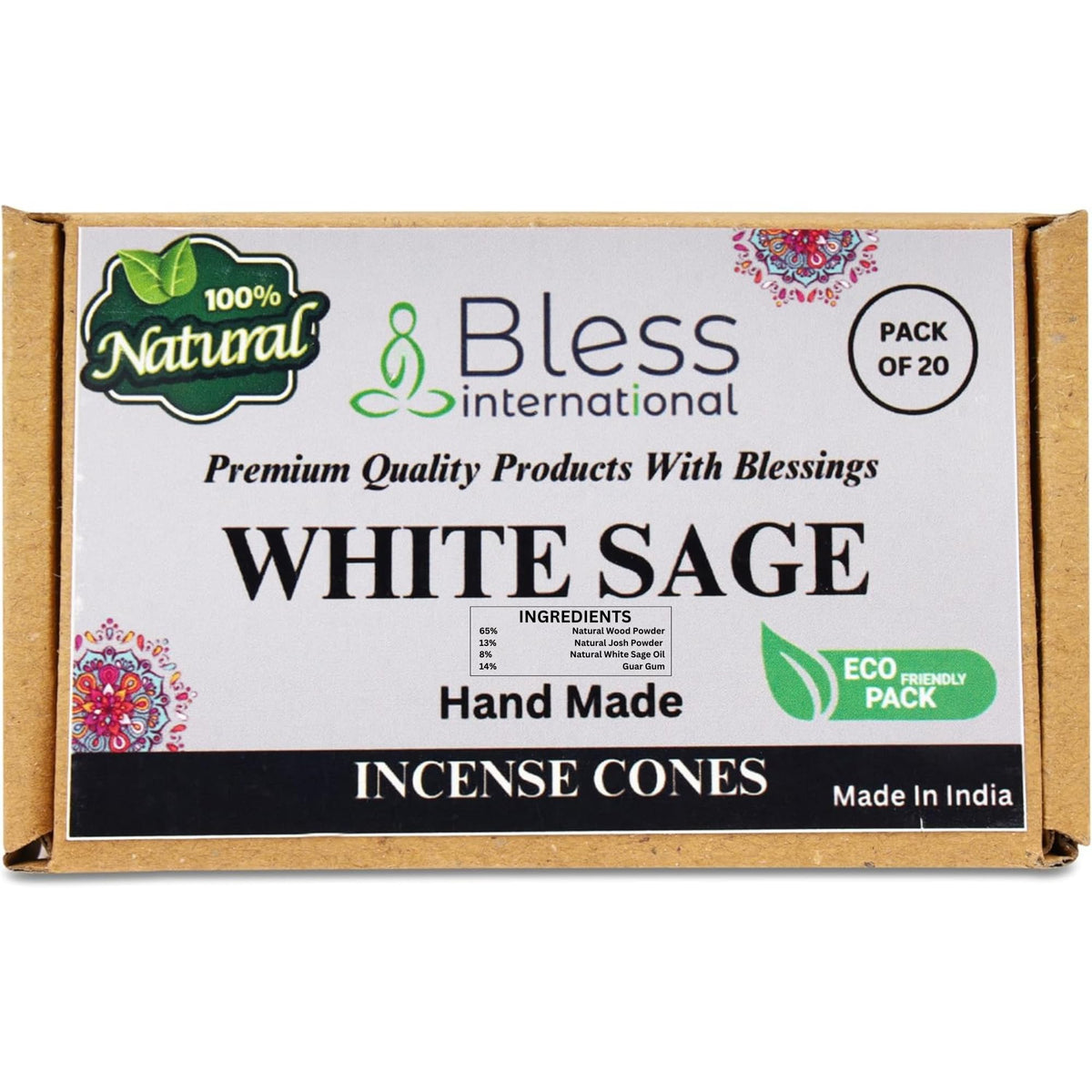 Bless International White Sage 100% (White Sage / Pack Of 20 Cones)
