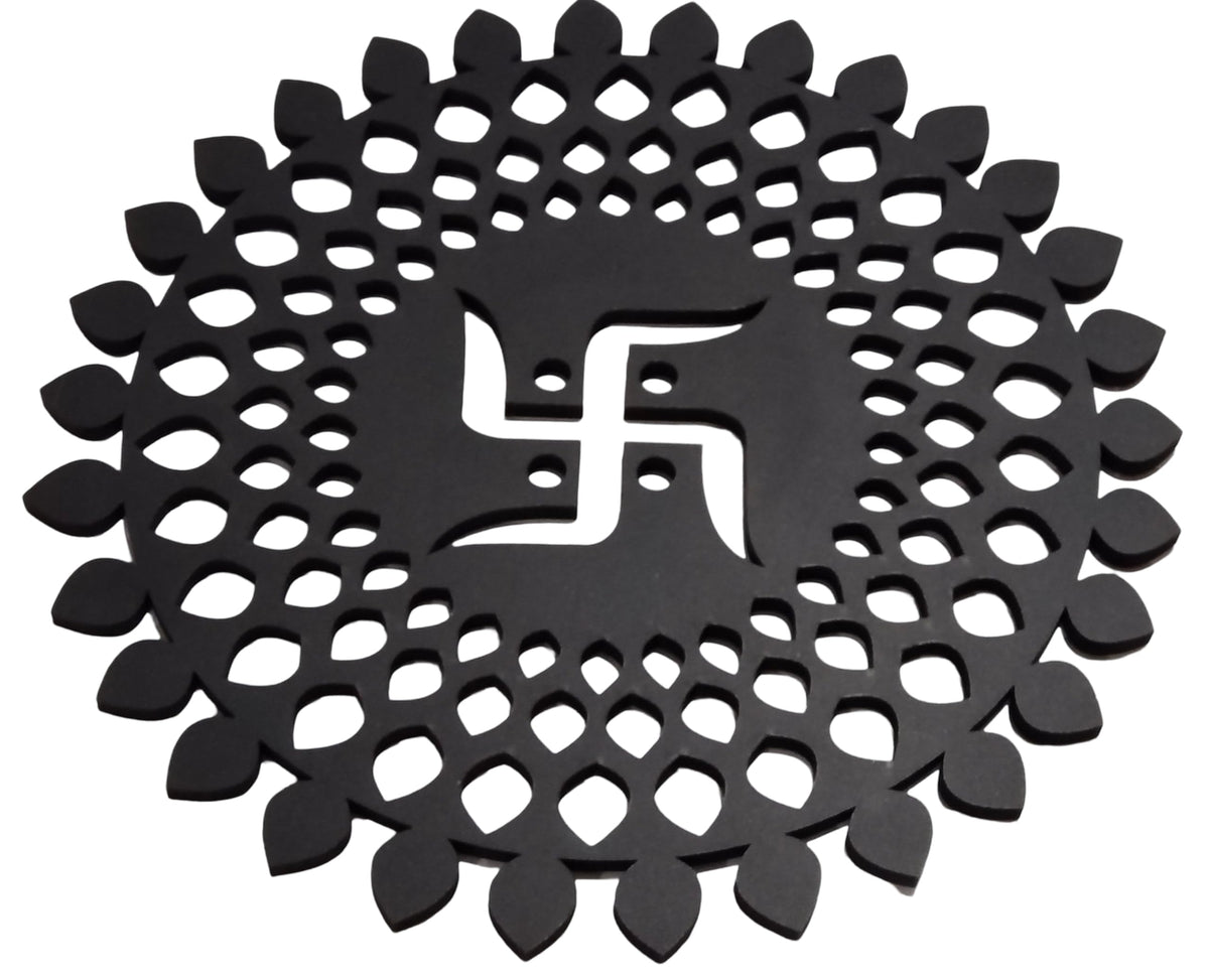 Black Round Decorative Wall Art Mdf Wooden Chakra For Temple (MANDALA -Black / 8"L x 8"W)