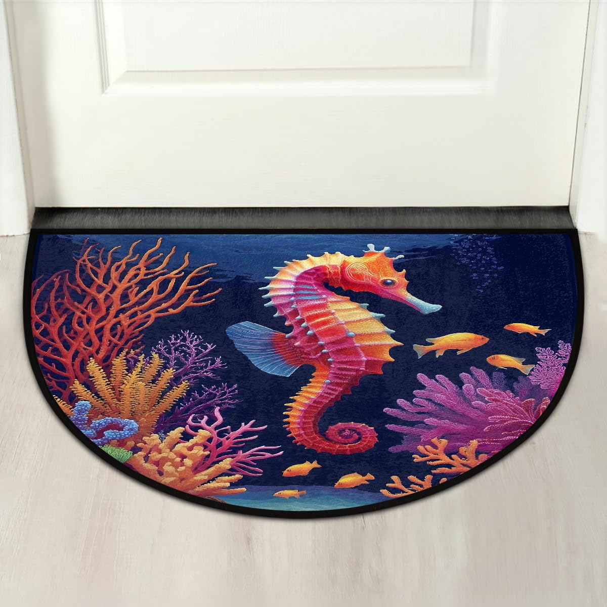 Seahorse Colorful Half Round Door Mat Non Slip Washable Semi Circle Area Rug Absorbent Soft Half Moon Rug Floor Mat for Indoor Outdoor Kitchen Bathroom Patio Front Door Mat Decor (Z10)