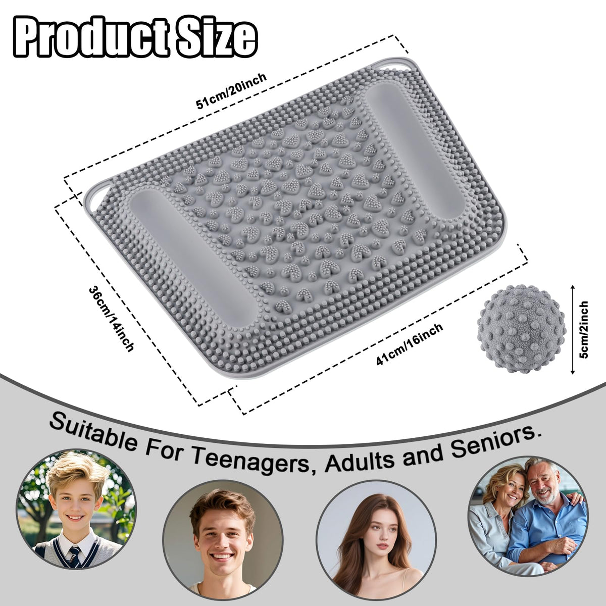Silicone Foot Massage Acupressure Mat with 2 Massage Balls (Cool Gray)